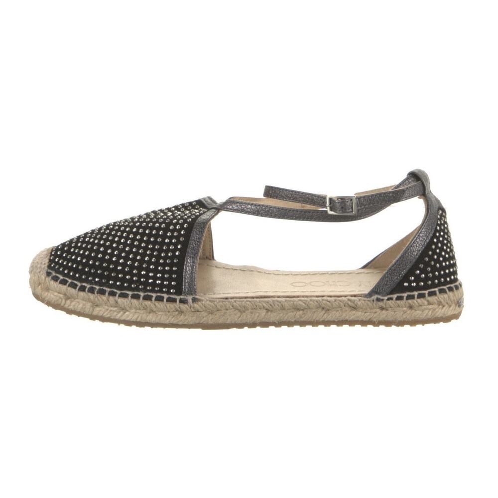 Jimmy Choo Studded Black Ankle Strap Espadrilles Size 37 EU